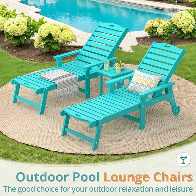 LUE BONA Lounge Chair Outdoor Set of 2, HDPS Chaise Lounge Outdoor - Image 2