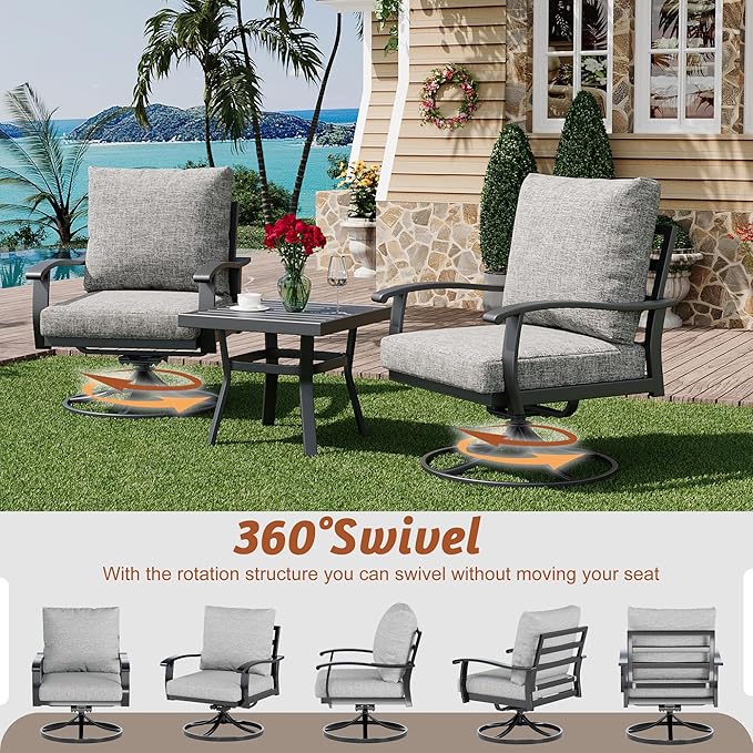 HOMREST Outdoor Furniture Thickened Cushion 360 Degree Swivel Rocking Patio - Image 2