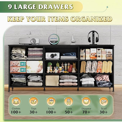 WLIVE 63''W Dresser for Bedroom, 75 inch TV, Wide Chest of Drawers - Image 5