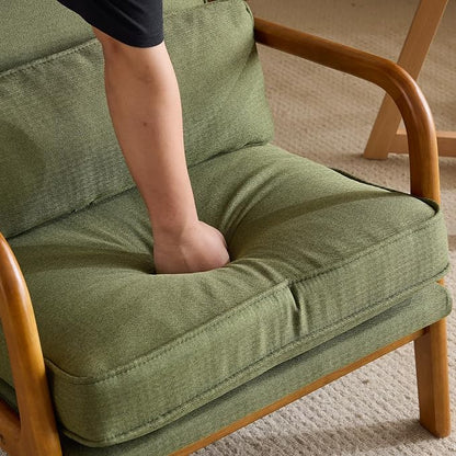 Bonnlo Dark Green Linen Mid Century Modern Accent Chair, Soild Wood Padding - Image 7