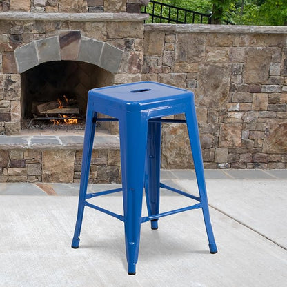 Flash Furniture Lily 4 Pack Commercial Grade 24" High Backless Blue Metal - Image 2