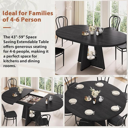 43''–59'' Extendable Dining Table, Round Kitchen Dining Room Dinner Table - Image 8