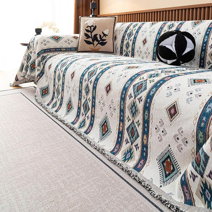 VClife Bohemian Couch Cover, Vintage Moroccan Tribal Geometric Chenille Couch - Image 4