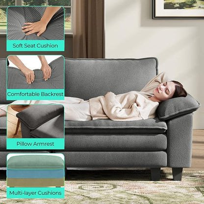 LINSY HOME 123" Modular U-Shaped Sectional Sofa, 3-Seat Corduroy Modern Cloud - Image 3