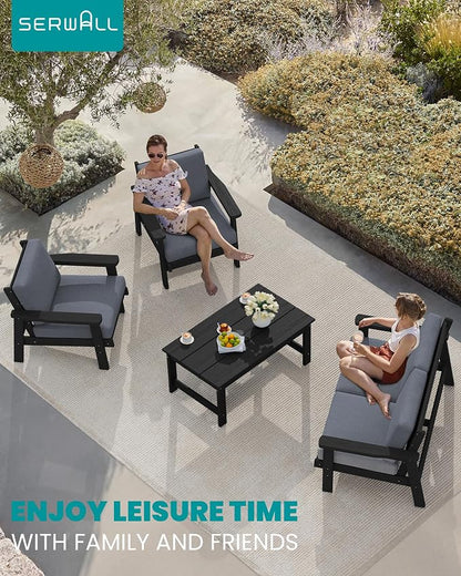SERWALL 4 Piece HDPE Outdoor Furniture Set, All Weather Wood-Like Outdoor Sofa - Image 9