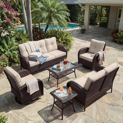 UPHA 6 Pieces Patio Furniture Sets, Wicker Outdoor Sofa Set - Image 9