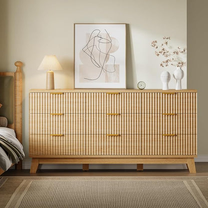 BORNOON 63" Long Dresser for Bedroom, 9-Drawer Fluted Dresser, Extra-Wide Wood - Image 4