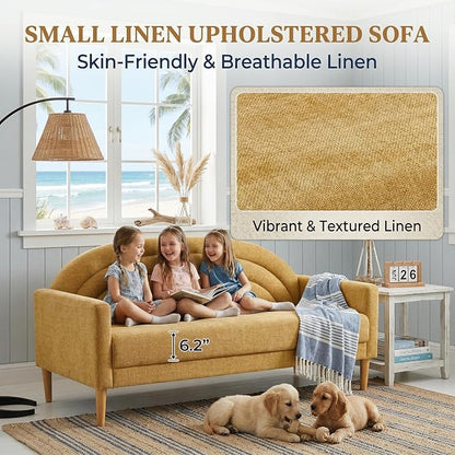 63" Small Loveseat Sofa for Small Spaces, Mid Century Modern Sofa, Linen - Image 4