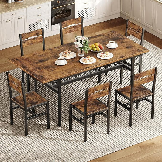 RALGEND 7-Piece Dining Table Set, Industrial Style Kitchen Set by RALGEND