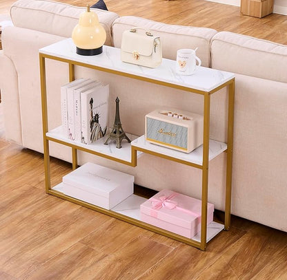 loglus Console Table for Entryway, Faux Marble MDF Sofa Table by loglus