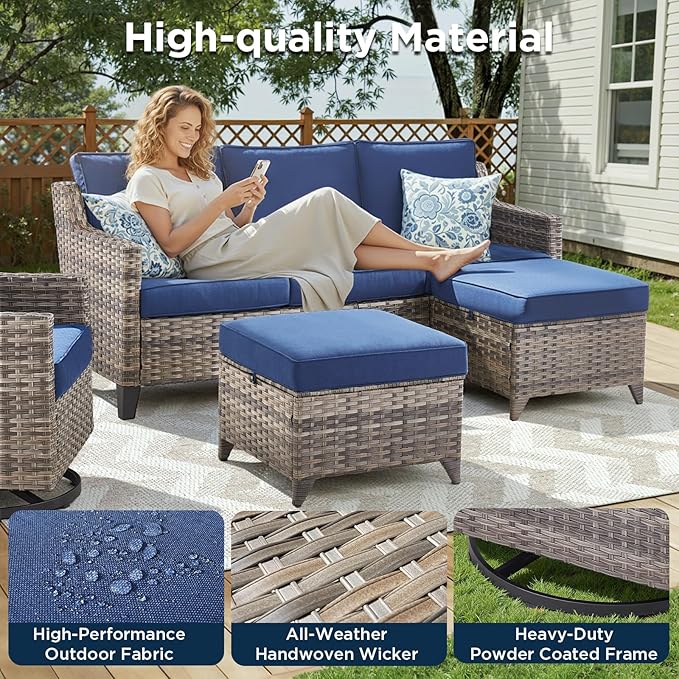 14 Piece Patio Furniture Set-High Back Outdoor Furniture Set Sectional Sofa - Image 3