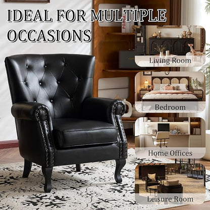 Modern Faux Leather Accent Chair, Upholstered Mid-Century Armchair - Image 8