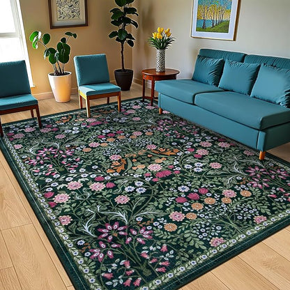 10x12 Area Rugs for Living Room: Floral Washable Rug Vintage Large Soft Boho - Image 2