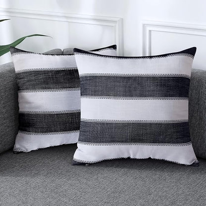 AmHoo Pack of 2 Farmhouse Stripe Check Throw Pillow Covers Set Case Cotton by AmHootextile
