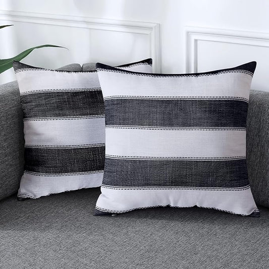 AmHoo Pack of 2 Farmhouse Stripe Check Throw Pillow Covers Set Case Cotton by AmHootextile