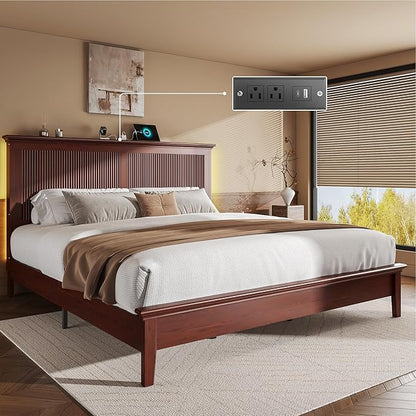 Lifezone King Bed Frame with Headboard, Solid Wood Bed Frame King Size with by Lifezone