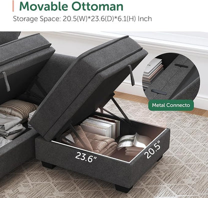 HONBAY Sectional Sofa with Storage Seat U Shaped Couch with Reversible Chaise - Image 7