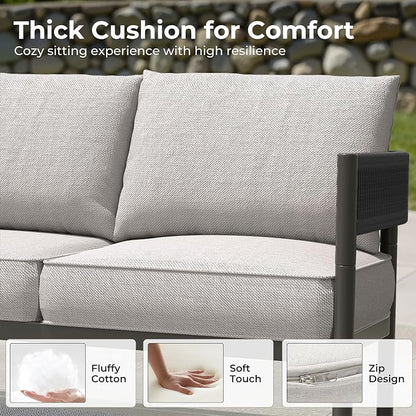 Gand Patio Outdoor 3-Seat Couch Sofa, Wicker Conversation Set - Image 3