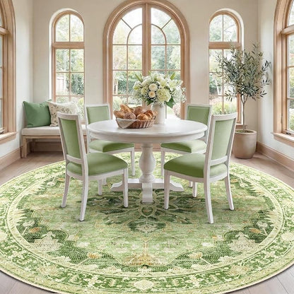 RELEANY Area Rugs Round 8ft Washable Non-Slip, Floral Vintage Distress Print - Image 2