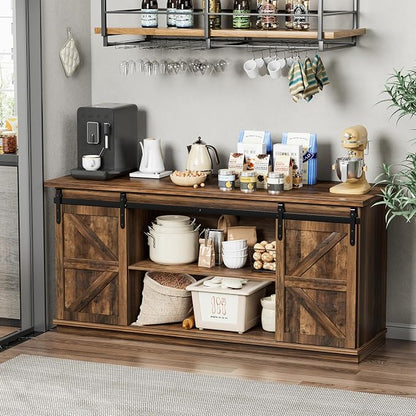 Shahoo Farmhouse Sideboard Buffet Cabinet, Coffee Bar Storage - Image 3