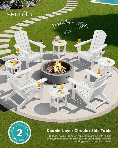 SERWALL Round Outdoor Side Table Set of 2, HDPE Small Adirondack Double End - Image 7