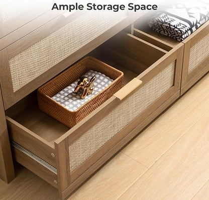 SICOTAS 7 Drawer Dressers for Bedroom Set 2, Long Rattan Dresser, Dresser TV - Image 6