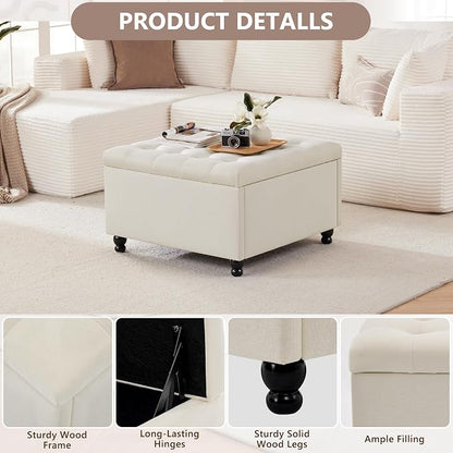 Weture 30 Inch Large Square Storage Ottoman Coffee Table, Oversized Square - Image 5