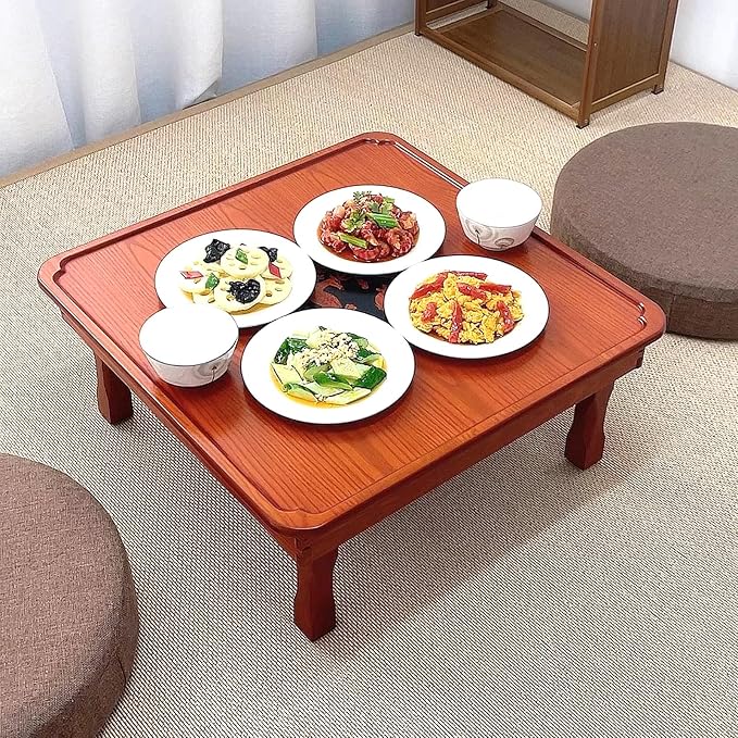 Square Folding Coffee Table, Korean Dining Table, Solid Wood Low Tables - Image 6