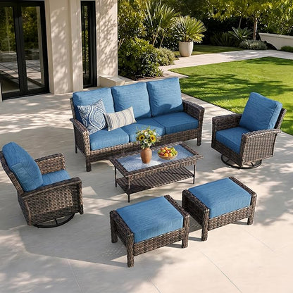 Patio Furniture Set with High Back Swivel Chairs, All-Weather Outdoor Wicker by HERASHOUSE