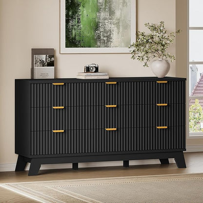 BORNOON Fluted 9 Drawer Dresser, 57.1" Wide Modern Boho Chest of Drawers by BORNOON
