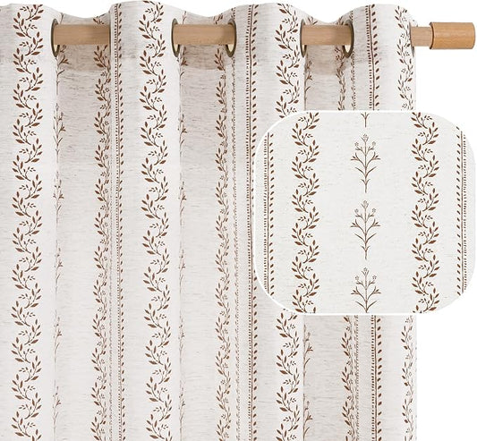 BGment Short Brown Boho Curtains Leaf Floral Print Cottage Core Botanical by BGment