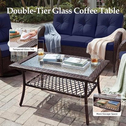 UPHA 5 Pieces Patio Furniture Sets, Wicker Outdoor 3-Seat Sofa Set - Image 7
