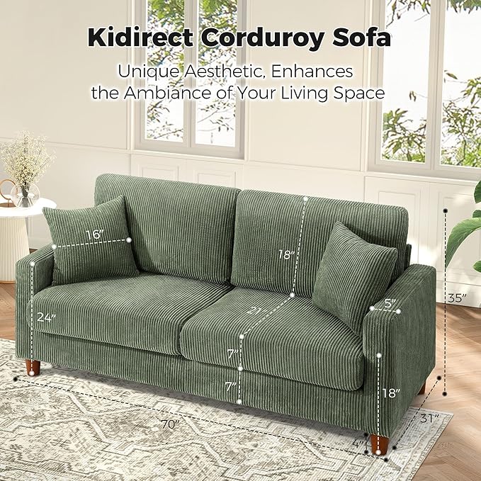 Kidirect 70in Corduroy Couch, Sofas - Image 2