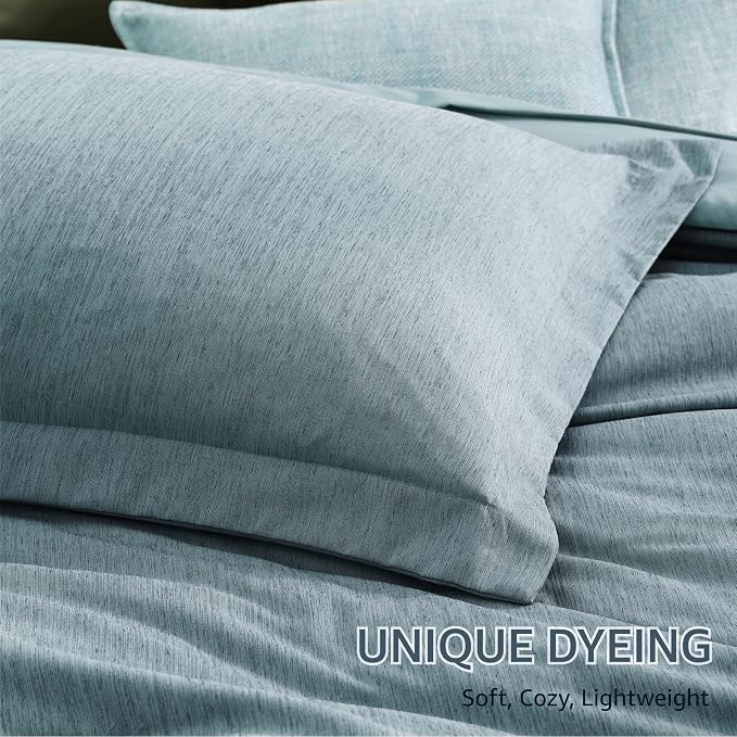 Monbix King Size Comforter Set, 7 Pieces Dusty Blue Cationic Dyeing Bed in a - Image 6