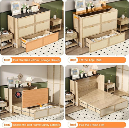 VINGLI Queen Size Rattan Murphy Bed - Image 8
