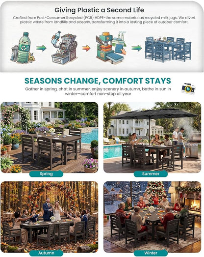SERWALL Patio Dining Sets for 6 Person, HDPE Dining Set - Image 8