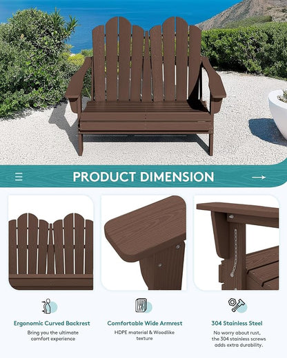 SERWALL Folding Adirondack Bench, HDPE All-Weather Adirondack Loveseat - Image 7