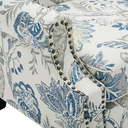 Pia Ricco Set of 2 Floral Accent Chairs, High Back Upholstered Armchairs - Image 5