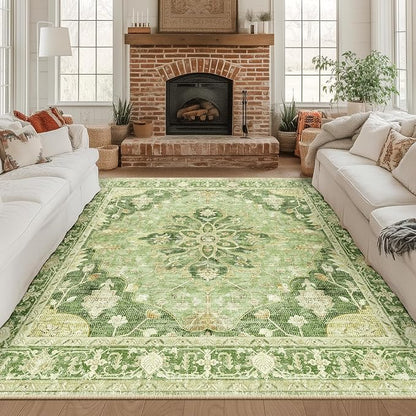 RELEANY Area Rugs Square 8ft Washable Non-Slip, Floral Vintage Distress Print by RELEANY