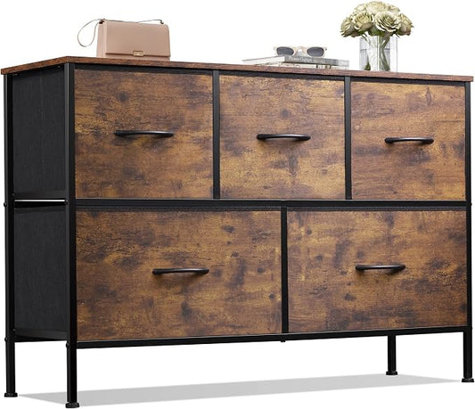 WLIVE Dresser for Bedroom with 5 Drawers, Long Fabric Dresser, Storage Drawer by WLIVE