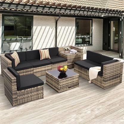 KROFEM 8-Piece Patio Furniture Set, Outdoor Wicker Rattan Sectional by KROFEM