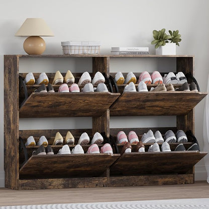 BORNOON Shoe Cabinet with 4 Flip Drawers, Narrow Hidden Shoe Storage Cabinet by BORNOON