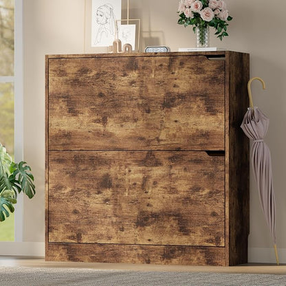 BORNOON Shoe Cabinet with 2 Flip Drawers, Slim Narrow Shoe Storage Cabinet - Image 3