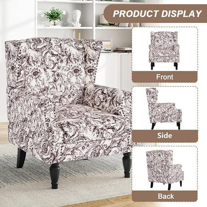 Pia Ricco Set of 2 Floral Accent Chairs, High Back Upholstered Armchairs - Image 3