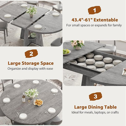 Extendable Dining Table, Round Kitchen Dining Room Dinner Table - Image 8