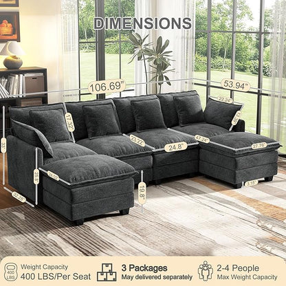 107" Cloud Couch Sectional, U Shaped Modular Sectional Sofa, 4-Seat Deep Seat - Image 2