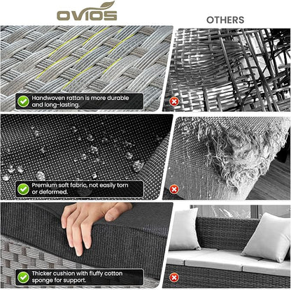 ovios 6 Pieces Patio Furniture Set, Outdoor Wicker Sectional Sofa - Image 8