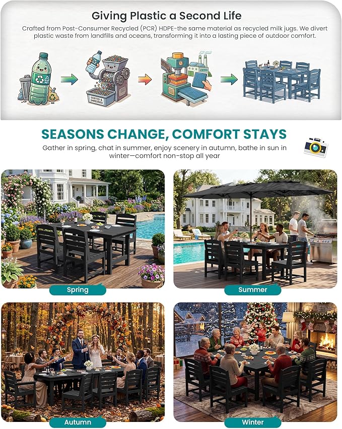SERWALL Patio Dining Sets for 6 Person, HDPE Dining Set - Image 7