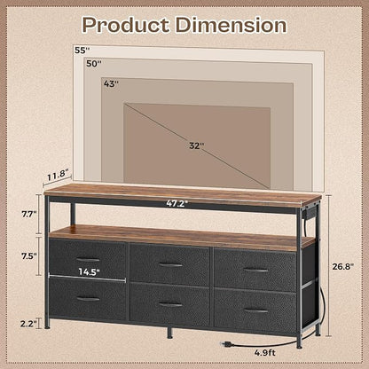 Huuger LED TV Stand for Bedroom, 47 Inch Dresser TV Stand for 43, 55 Inch TV - Image 2