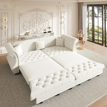 97.6" Oversized Pull Out Sofa Bed, Chesterfield Velvet Sleeper Sofa Couch by Unknown